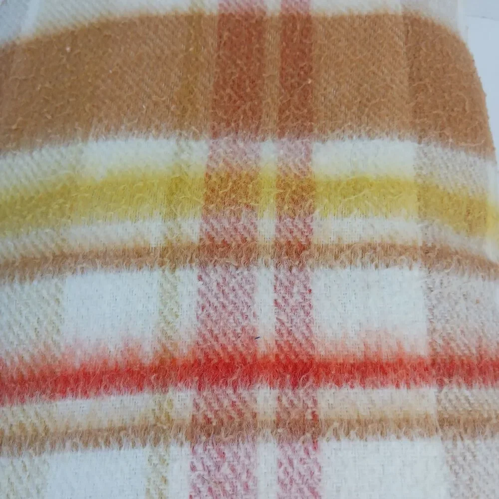 Vtg Montgomery Wards Satin Trim Acrylic Full/Queen  Blanket Brown Plaid 85 x 94